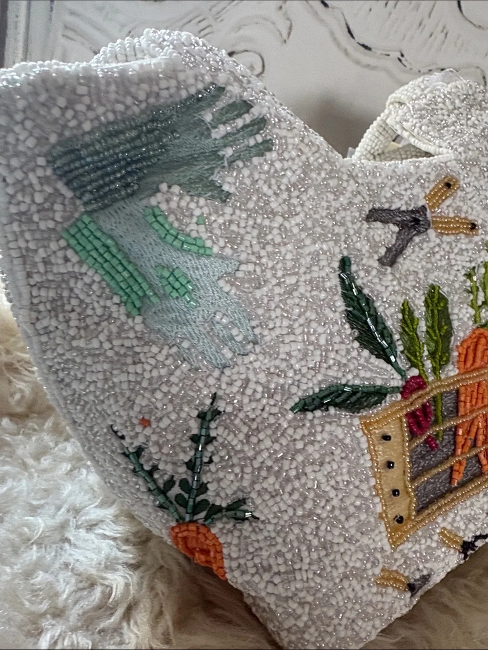 Hand Crafted Cream Holiday Pillow with Colorful Embroidered Garden Motifs